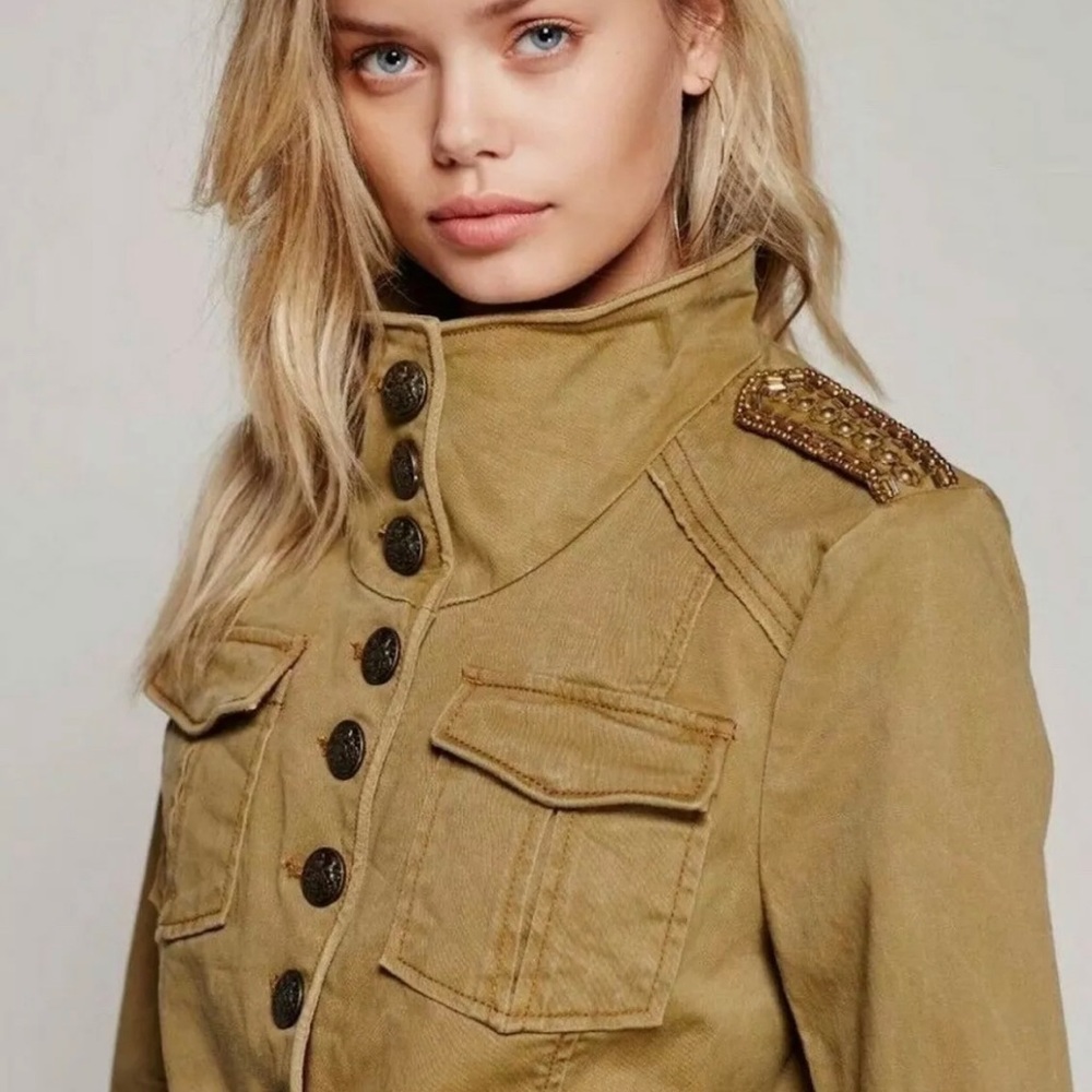 Free People Military Jacket Shrunken Officer Gold - Picture 7 of 11